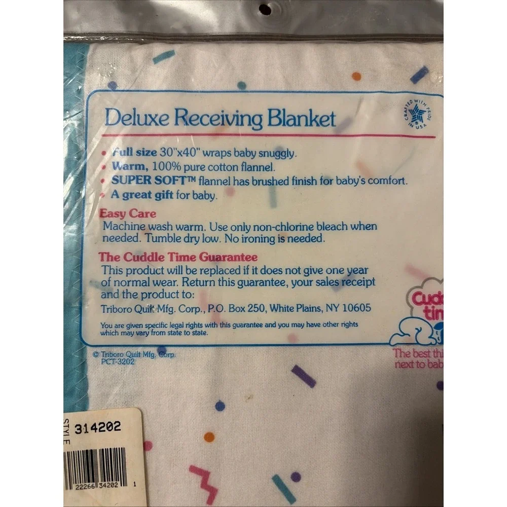 Vintage Cuddle Time Deluxe Receiving Blanket 100% Cotton Flannel 30